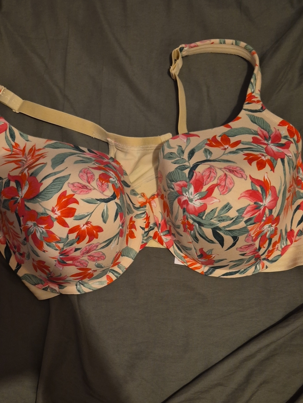 Cacique Floral Underwire Bra in Cream with Pink & Orange Flowers